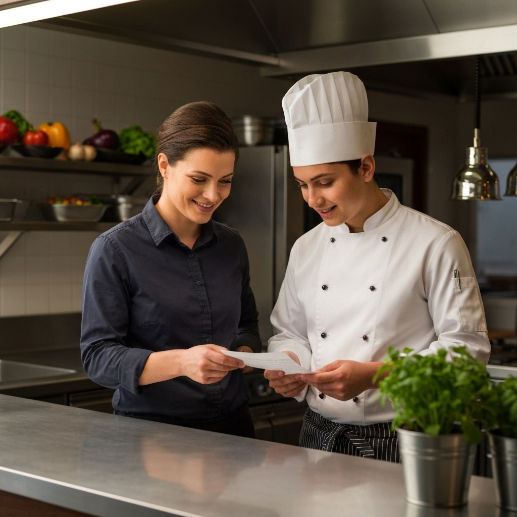 two people looking at paper in kitchen option 2